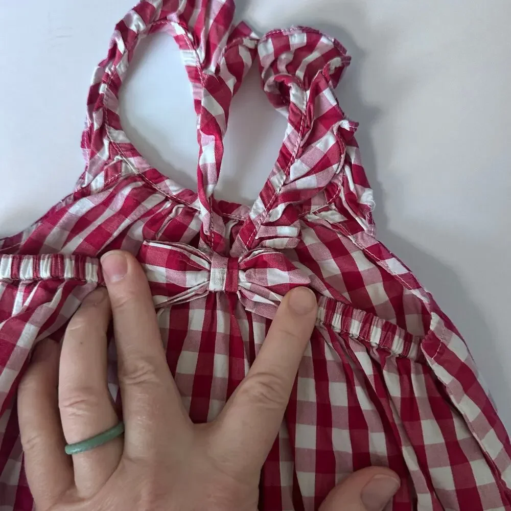 Baby Gap Red Gingham Bow Bubble Romper - 12-18 Months